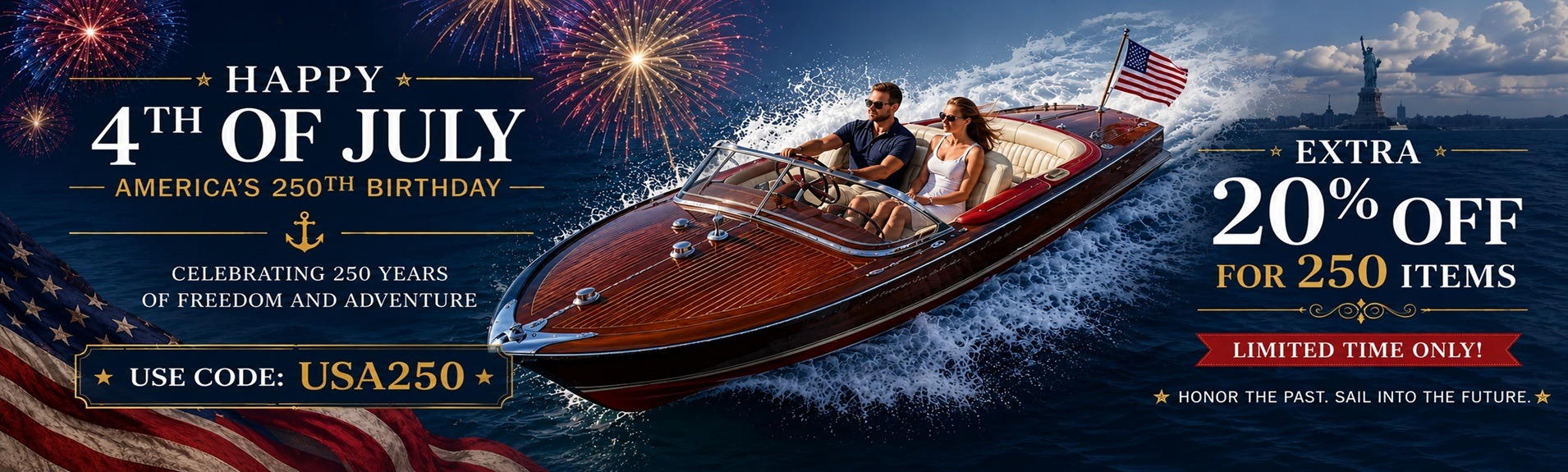 captain heritage wooden boat 4th of july sale