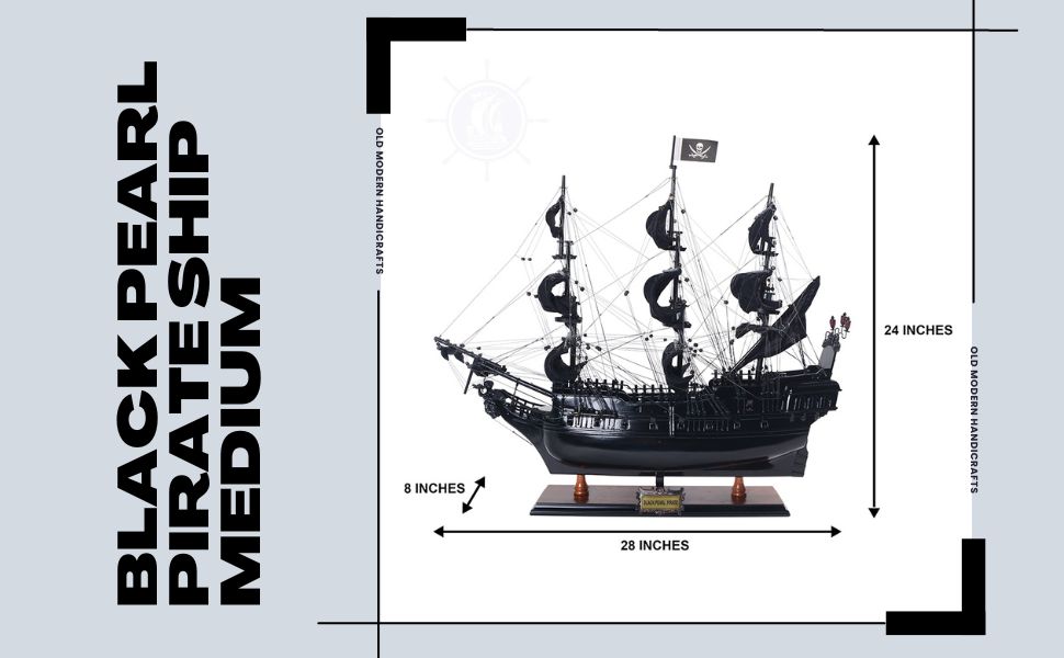 Nautical Elegance: Black Pearl Pirate Ship and Display Cases