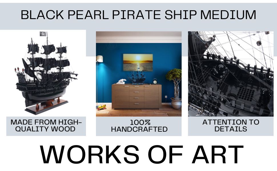 Nautical Elegance: Black Pearl Pirate Ship and Display Cases