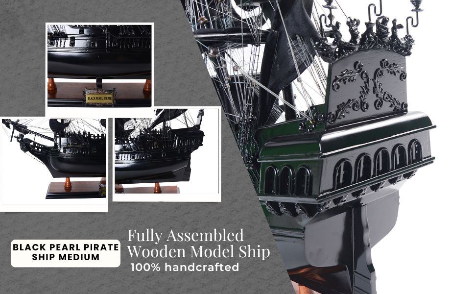 Nautical Elegance: Black Pearl Pirate Ship and Display Cases