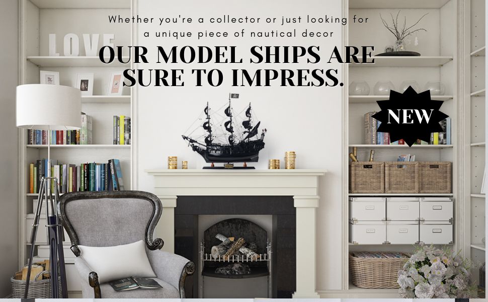 Nautical Elegance: Black Pearl Pirate Ship and Display Cases