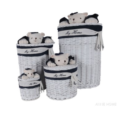 Anne Home - Set of 4 Oval Willow Baskets With Bear Design