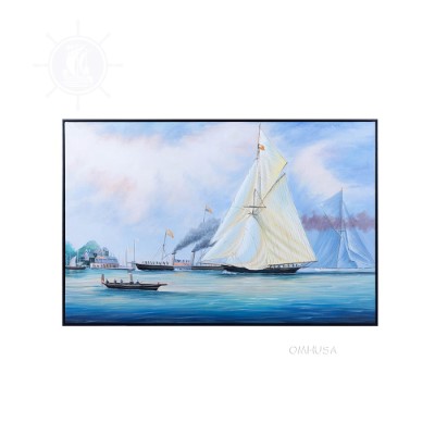 Britannia and Vigilant off the Royal Yacht Squadron's Headquarters - Canvas Painting