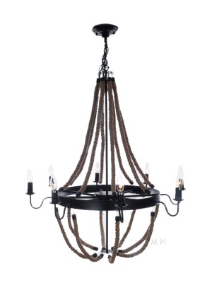 Large Rope Pendant Lamp - 8 Bulbs