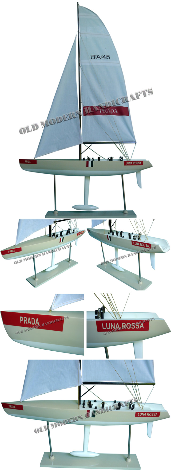 Y171 Luna Rossa Painted Medium Sailboat Schooner Yacht Model 