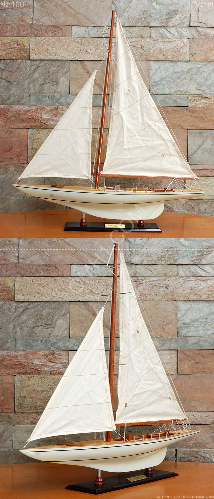 Y098 Columbia Painted Large Sailboat Schooner Yacht Model 