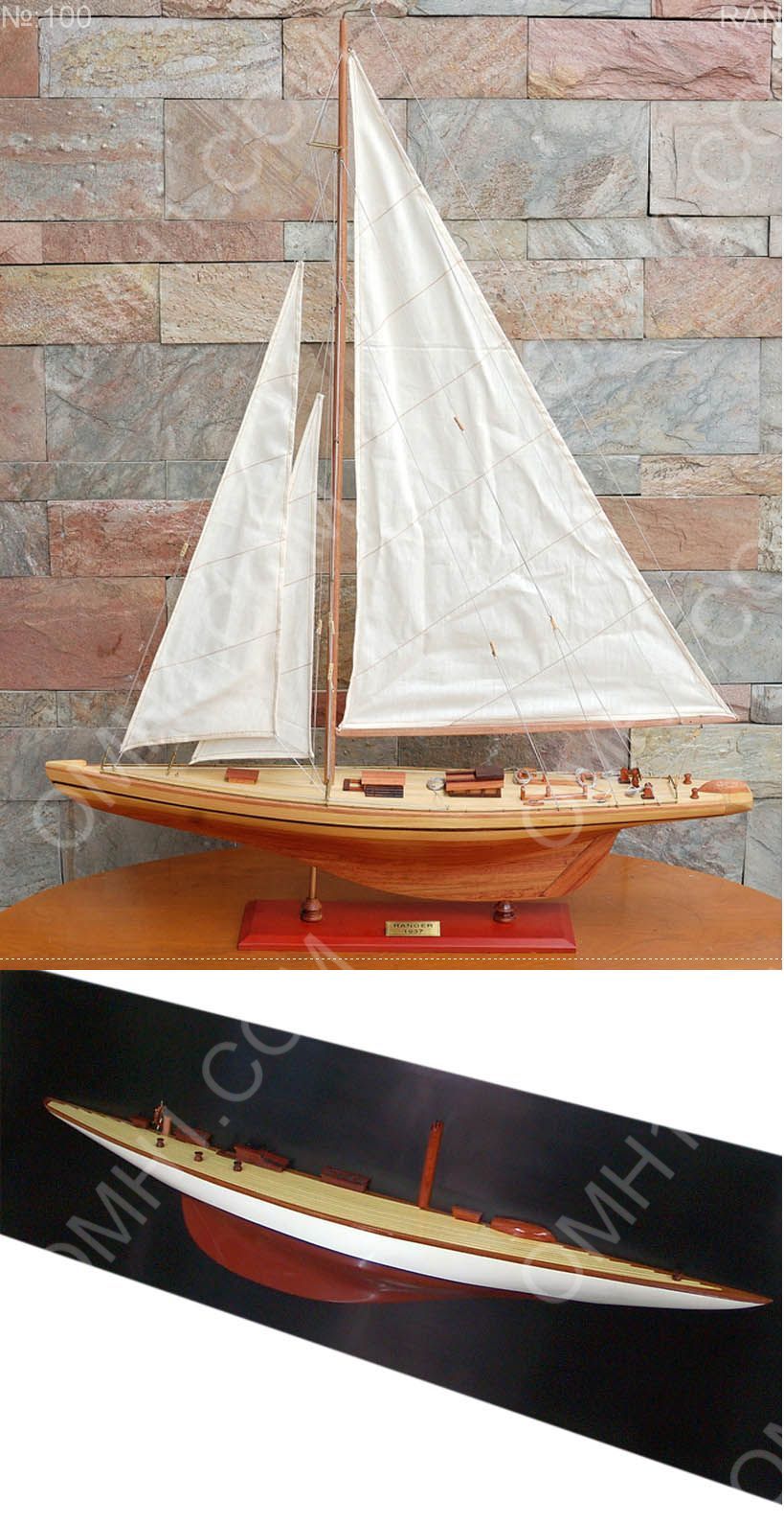 Y135 Ranger Painted Medium Sailboat Schooner Yacht Model 24 Inches Long 