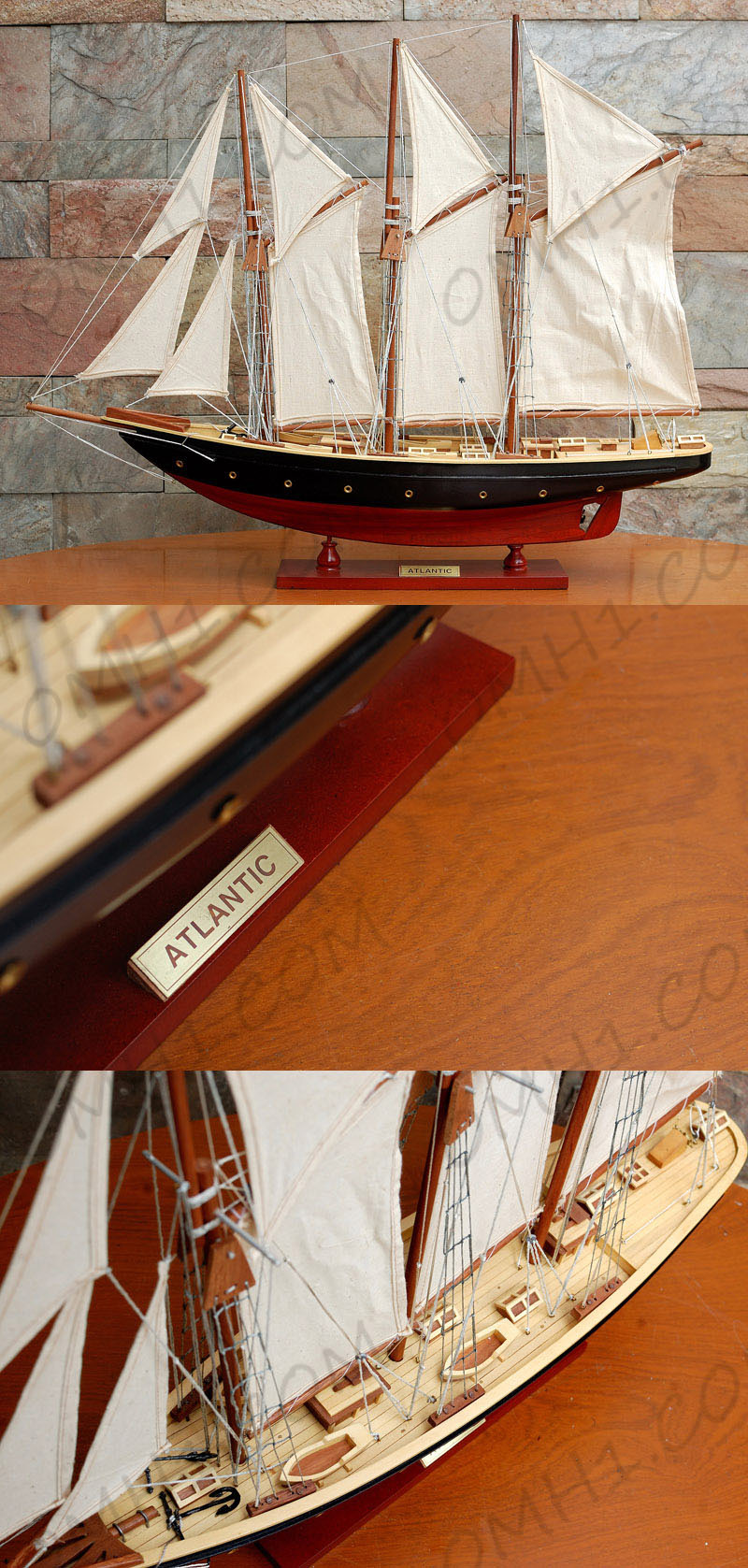 Y006 Atlantic Painted Large Sailboat Schooner Yacht Model 