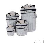 AB016 Anne Home - Set of 4 Oval Willow Baskets With Bear Design 