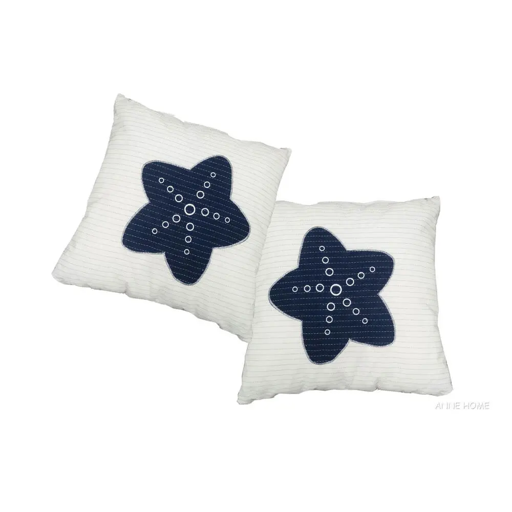 AB903 Anne Home - White Pillow  Blue Star  set of 2 AB903-ANNE-HOME-WHITE-PILLOW-BLUE-STAR-SET-OF-2-L01.WEBP