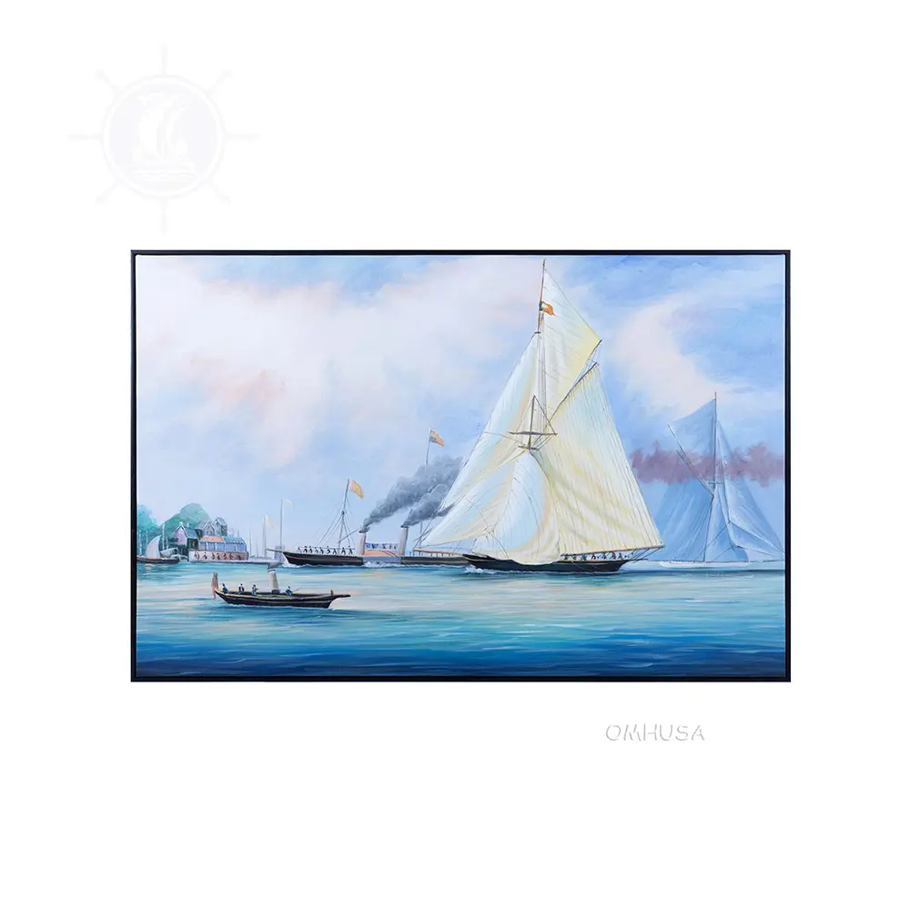 AF004 Britannia and Vigilant off the Royal Yacht Squadron's Headquarters - Canvas Painting AF004-BRITANNIA-AND-VIGILANT-OFF-THE-ROYAL-YACHT-SQUADRONS-HEADQUARTERS-CANVAS-PAINTING-L01.WEBP