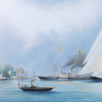 AF04S Britannia and Vigilant off the Royal Yacht Squadron's Headquarters - Canvas Print 