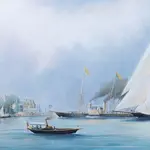 AF04S Britannia and Vigilant off the Royal Yacht Squadron's Headquarters - Canvas Print 