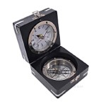 AK006 Brass Compass & Clock W/Wooden Case 