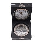 AK006 Brass Compass & Clock W/Wooden Case 