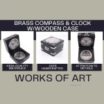 AK006 Brass Compass & Clock W/Wooden Case 