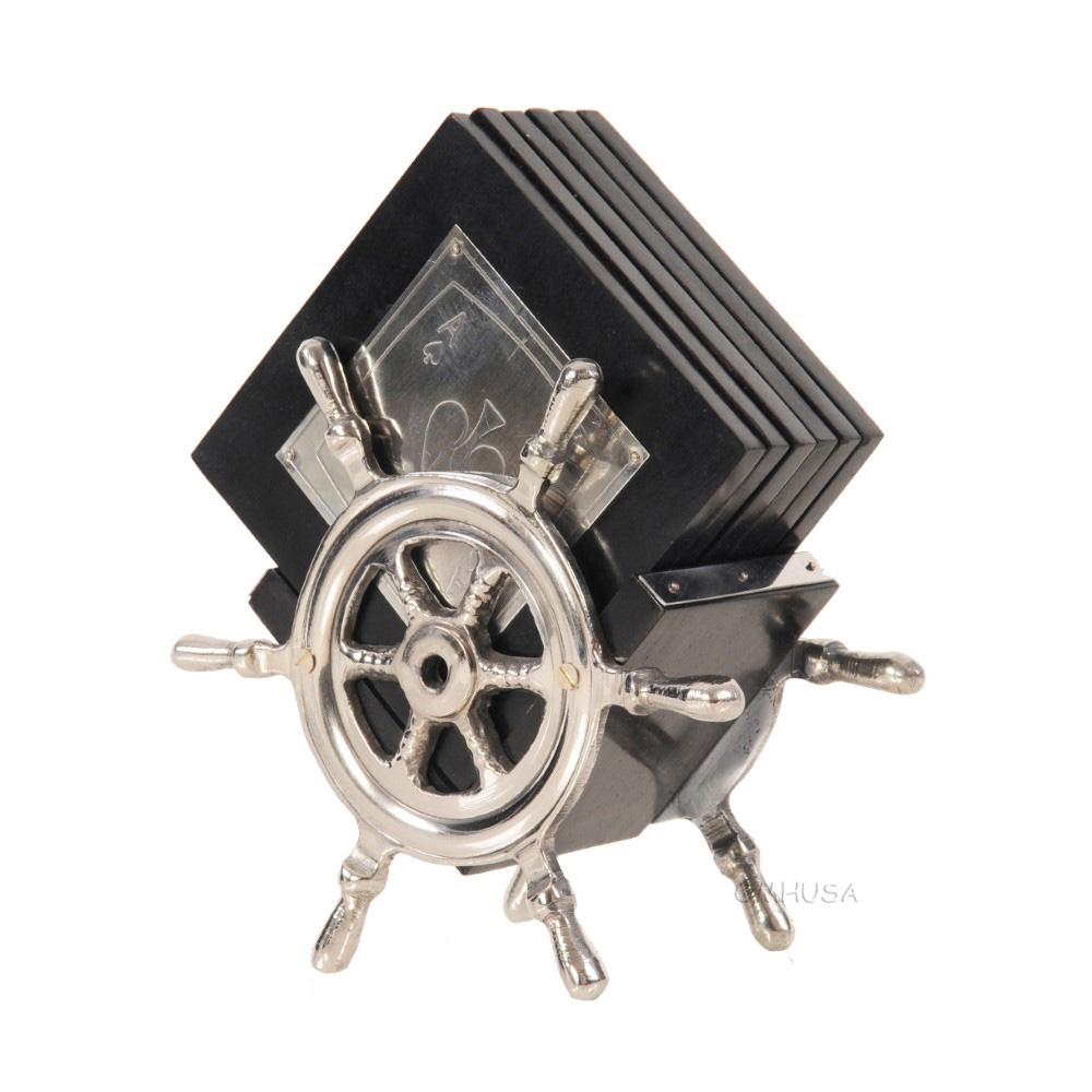 AK014 Alum/ Wood Coaster S/6 On Ship Wheel ak014-alum-wood-coaster-s6-on-ship-wheel-l01.jpg