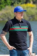 FA006 Hemingway Pilar Black w. Green & Red Stripes Regular Fit Polo Shirt by Alison Nautical fa006-hemingway-pilar-black-w-green-red-stripes-regular-fit-polo-shirt-by-alison-nautical-l07.jpg