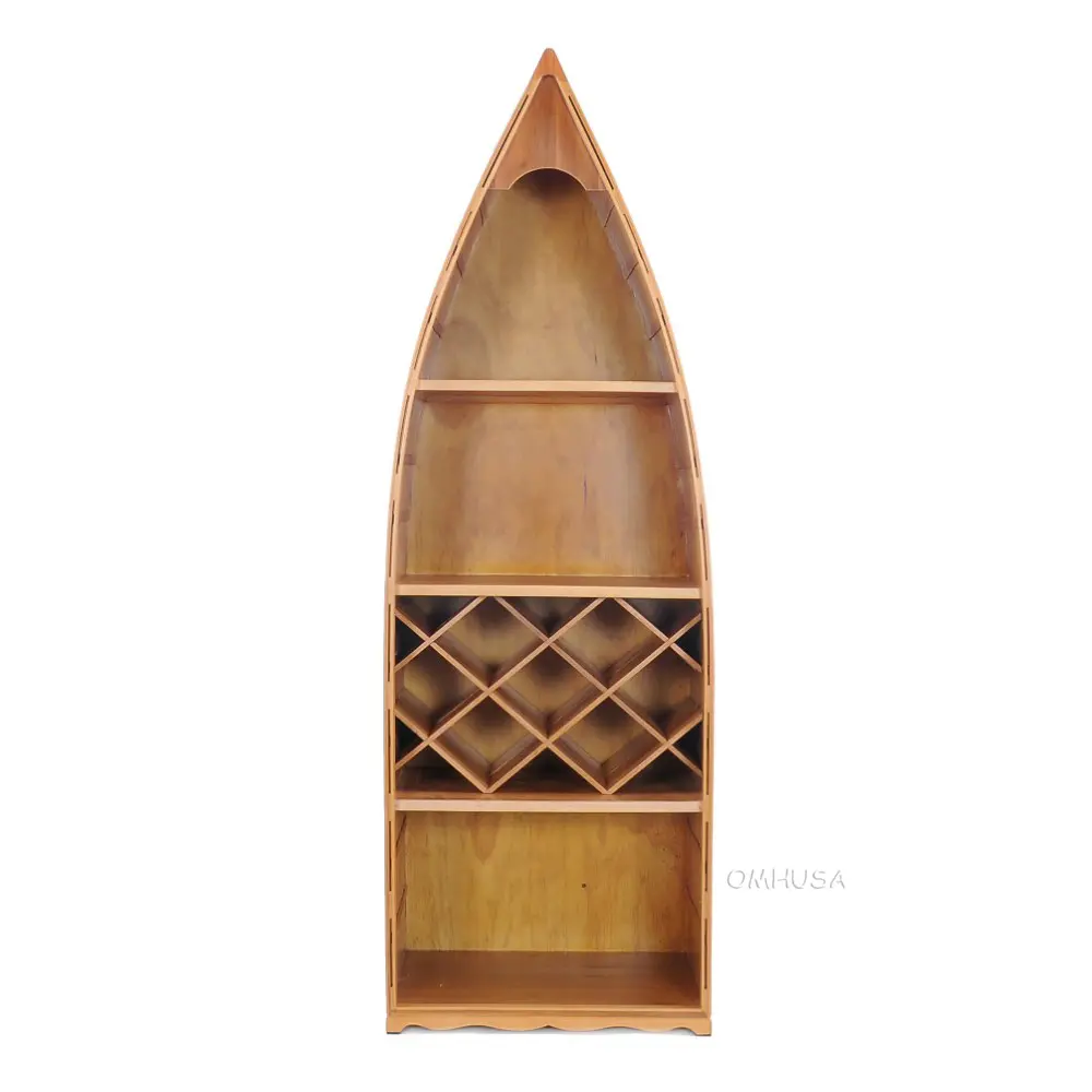 K085 Wooden Canoe Wine Shelf K085-WOODEN-CANOE-WINE-SHELF-L01.WEBP
