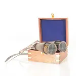 ND029 Binocular w leather overlay in wood box 
