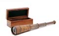 Handheld Telescope in wood box - Brown Leather