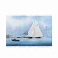 Britannia and Vigilant off the Royal Yacht Squadron's Headquarters - Canvas Print